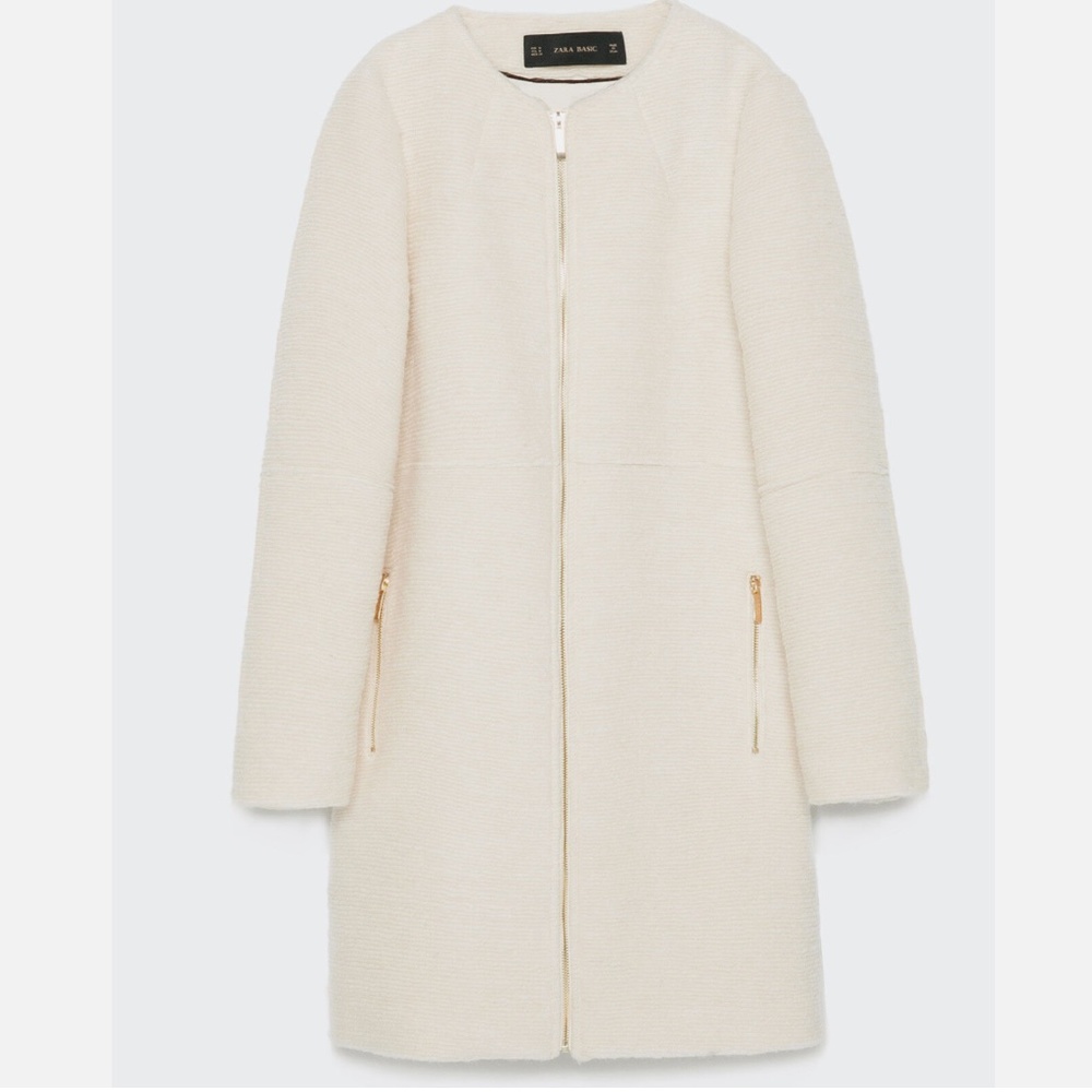 ZARA IVORY WHITE WOOL COAT SIZE S
